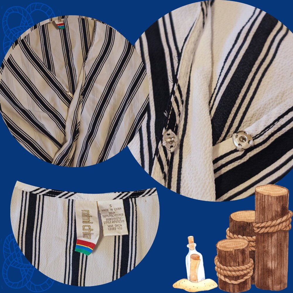 Mimi Chica, White w/Navy Stripes, Romper with Ruffle Trim, Sz S - Picture 4 of 4